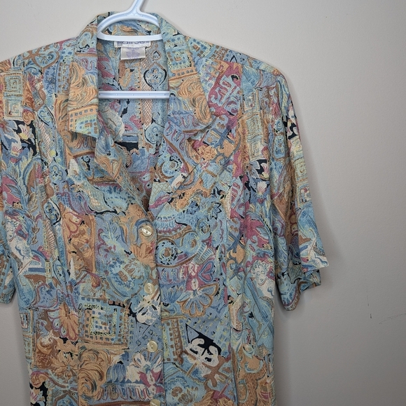 Vintage 90s Fairset Button Down Printed Short Sleeve Dress Womens 10 - Picture 3 of 8